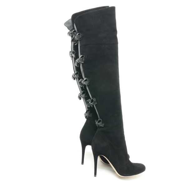Valentino Bowtie Back Suede Leather OTK Over the Knee Boots Women EU 36.5 Black - Picture 8 of 13